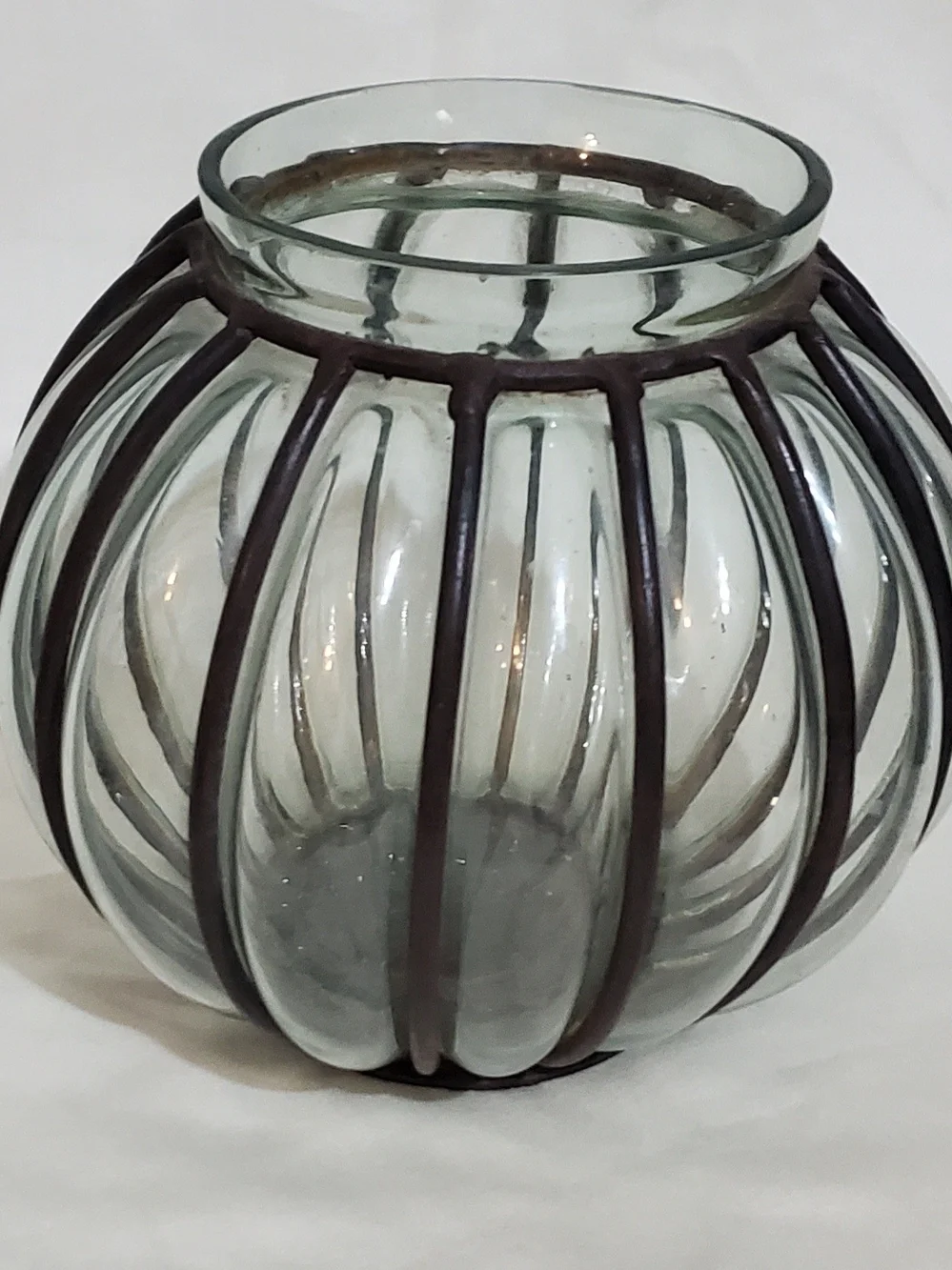 Glass Sphere Vase with Brown Metal Cage